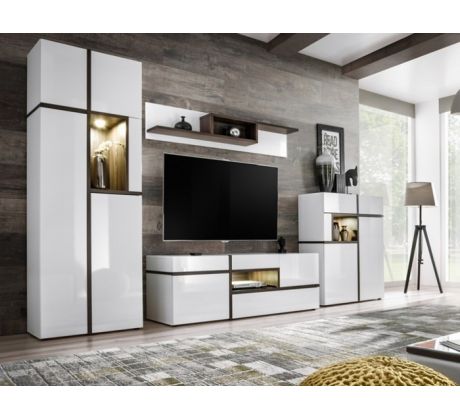 Komplet obývací stěna Cross bílá/bílý lesk