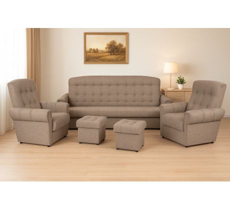 Sedací souprava klasická Simona 3R+1+1+2T - béžová