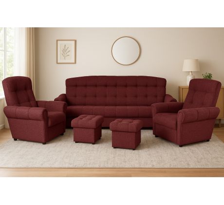 Sedací souprava klasická Simona 3R+1+1+2T - vínová