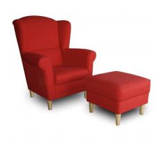 Křeslo Ušák Astrid + taburet - červené