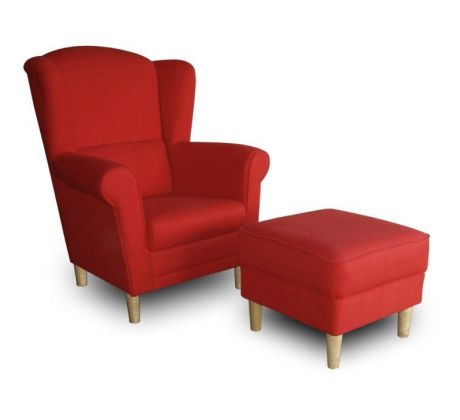 Křeslo Ušák Astrid + taburet - červené