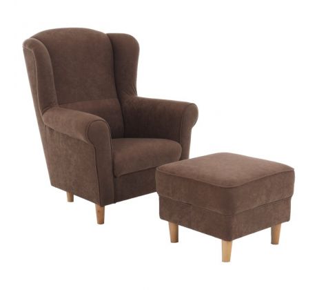 Křeslo Ušák Astrid + taburet - hnědé
