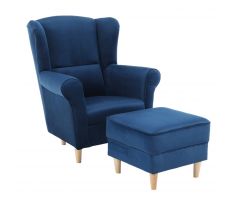 Křeslo Ušák Astrid + taburet - modré