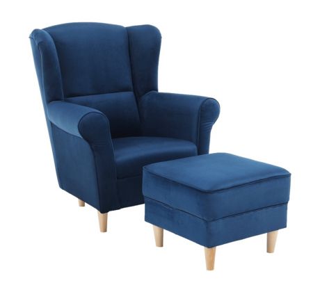 Křeslo Ušák Astrid + taburet - modré