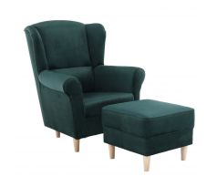 Křeslo Ušák Astrid + taburet - smaragdové