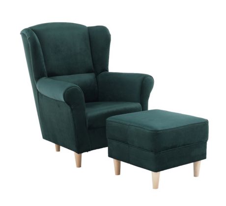 Křeslo Ušák Astrid + taburet - smaragdové